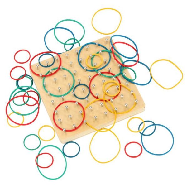 Geobräde träpussel med gummiband 15 x 15 cm - 40 delar och 24 mönsterkort Geobräde träpussel med gummiband 15 x 15 cm - 40 delar och 24 mönsterkort