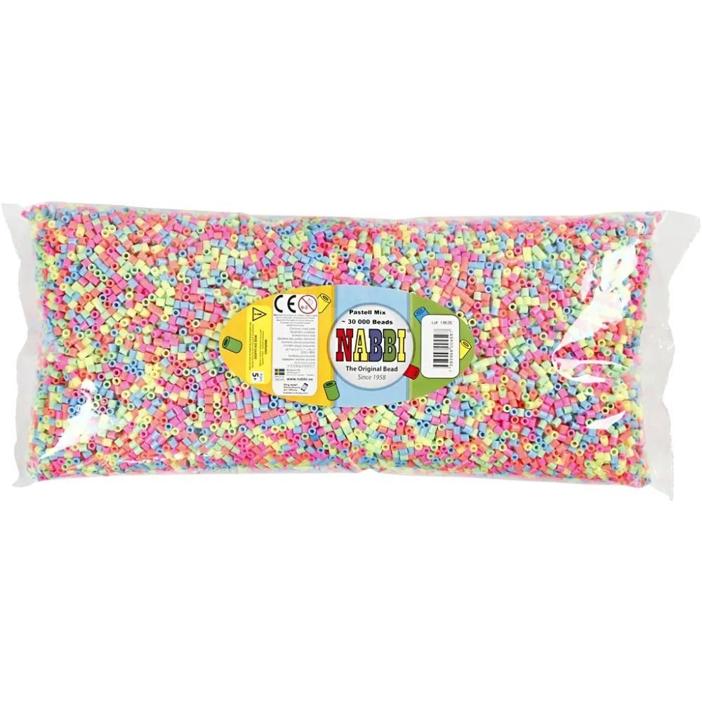 NABBI Tube perler - Pastelfarver - 30000 stk - Rørperler, Perler & perleplader, Håndværk