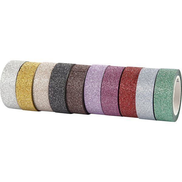 Glittertejp/washitejp - mixade färger - 10 x 6 m Glittertejp/washitejp - mixade färger - 10 x 6 m