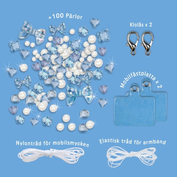 P�rlset mobil�smycke och armband bl� - g�r egna