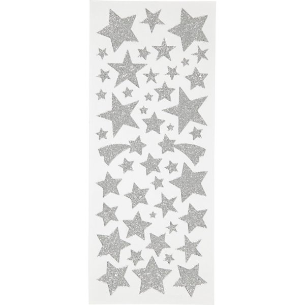 Glitterstickers - silver - stjärnor - 2 ark Glitterstickers - silver - stjärnor - 2 ark