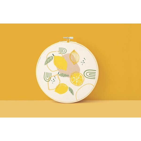 Broderikit citroner med ram 20 cm