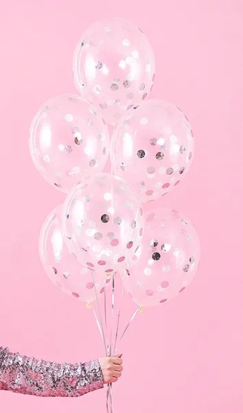 Konfettiballonger med cirklar 30 cm silver - 6-pack Konfettiballonger med cirklar 30 cm silver - 6-pack