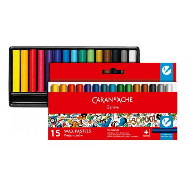 Vannlselige vokskritt Skolesett Caran d\\\'Ache halvdeler - 15 deler
