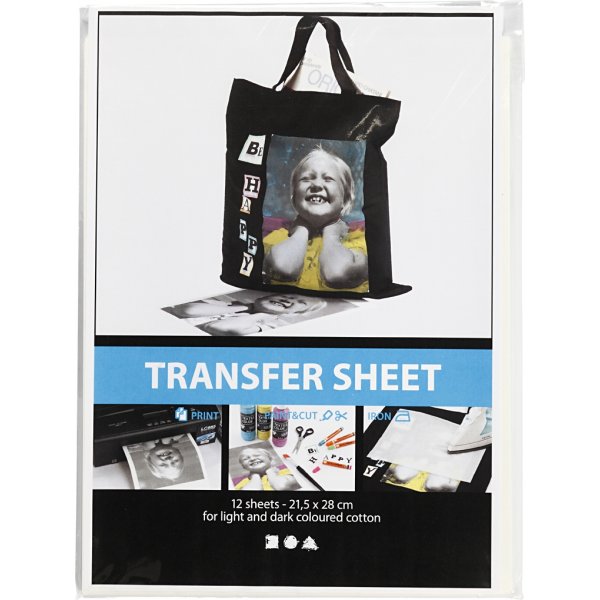 Transferark - vit - till ljusa och mörka textilier - 12 ark Transferark - vit - till ljusa och mörka textilier - 12 ark