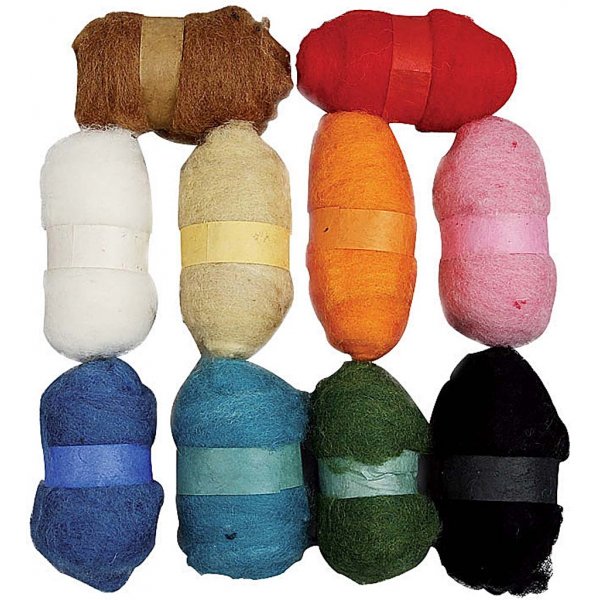 Kardad Ull - mixade färger - 10 x 25 g Kardad Ull - mixade färger - 10 x 25 g