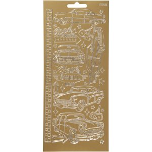 Klisterm�rker biler 10x23 cm guld - 1 ark