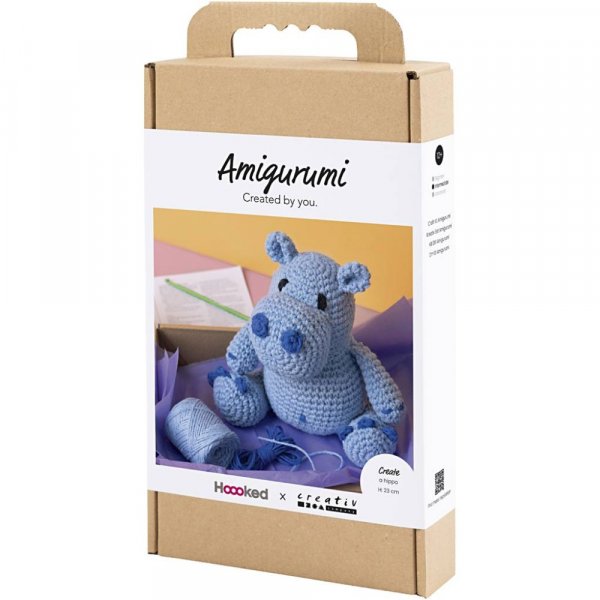 DIY-s�t amigurumi flodhest bl� og lysebl� - 1 pakke.