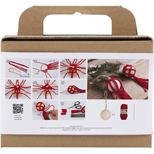 DIY Kit Julgranskulor - julröd - Makramé DIY Kit Julgranskulor - julröd - Makramé
