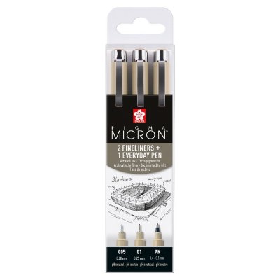Fineliners Pigma Micron Archival Resistant - 3 penner (005, 01, PN)