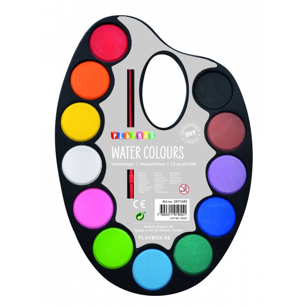 Palett med vattenfärger 12 färger Palett med vattenfärger 12 färger