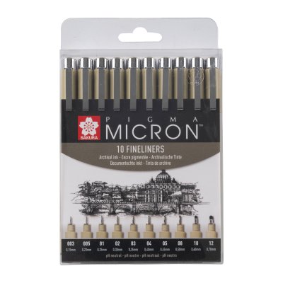 Fineliner Pigma Micron Sett - 10 penner (003, 005, 01, 02, 03, 04, 05, 08, 10, 1)