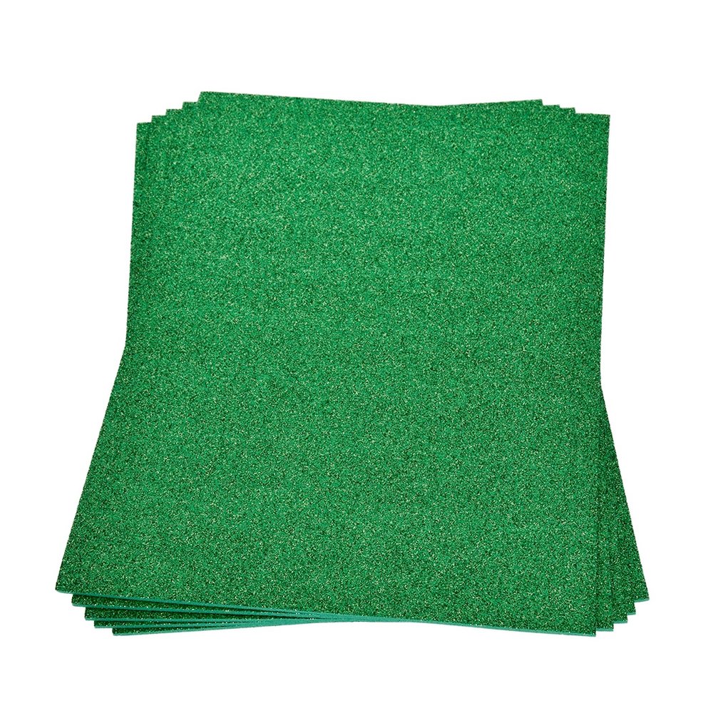 Ark av Gummifoam med glitter 200x300x2mm - grønn - Skumgummiark, Dekorgummi, Dekorativt materiale, Hobbymateriale, Håndverk