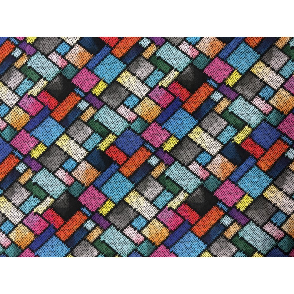 Jersey med print - Digi Mix Atlas - Farvede Kuber - Digitalt print strik, Strikstof, Stof