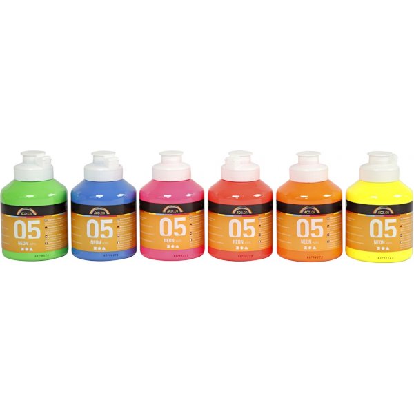 Skolfärg - Akryl - Neon - neonfärger - 6 x 500 ml Skolfärg - Akryl - Neon - neonfärger - 6 x 500 ml