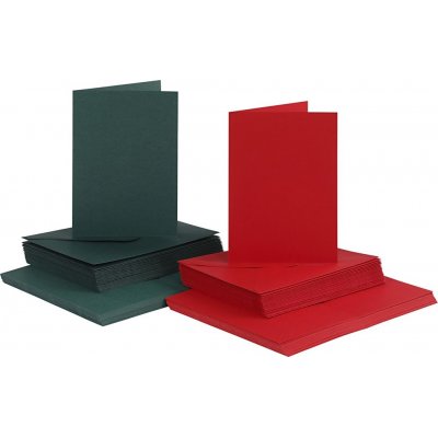 Kort og konvolutter - grnne og rde - 11,5 x 16,5 cm - 50 sett
