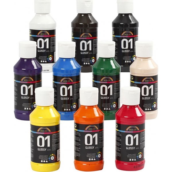 Skolemaling - Akryl - blandede farver - blank - 10 x 100 ml
