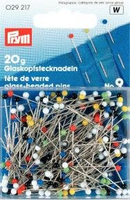 Knappenåle med glashoved nr. 9 sølvfarvede blandede farver 0,60x30 mm 20 g - Knappenåle, Nåle, Sytilbehør