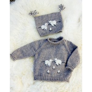 Strikkemønster - Strikket genser og lue med sau