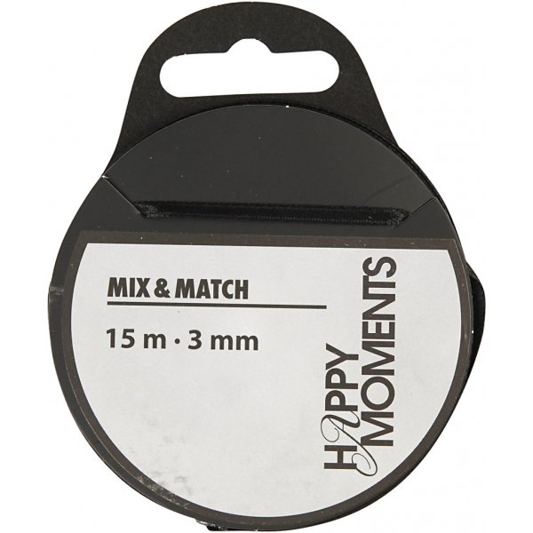 Satinband - svart - B3 mm - 15 m Satinband - svart - B3 mm - 15 m