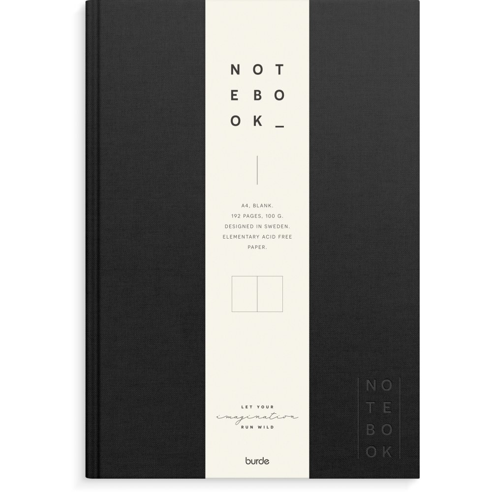 Notesbog - Tekstil - Sort - Uforet A4 - Notesbøger, Kontorartikler