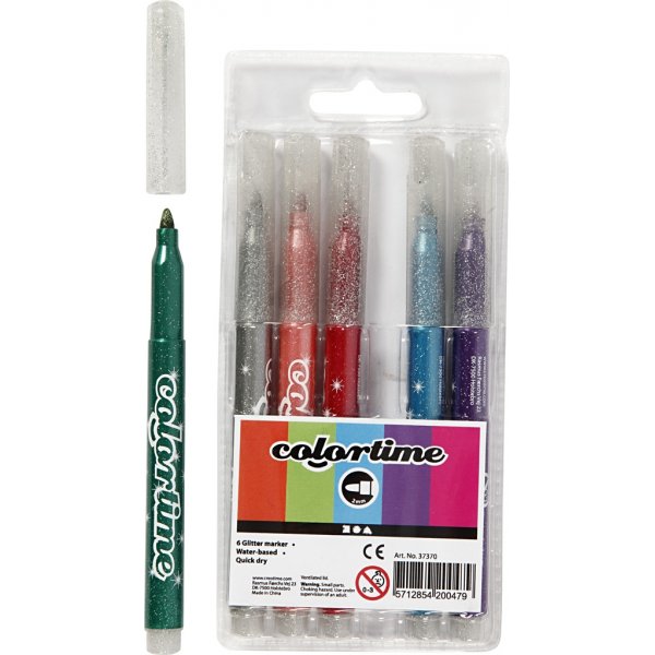 Colortime Glittertusch - mixade färger - 2 mm - 6 st Colortime Glittertusch - mixade färger - 2 mm - 6 st