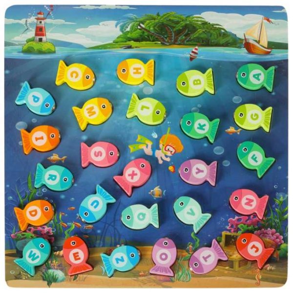 Montessori fiskespel i tr� med magnet 26 delar
