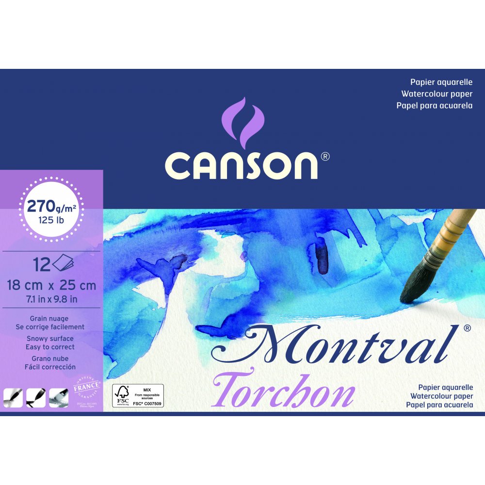 Canson Montval 270g Fin - 18x25 cm - Akvarelpapir, Blok