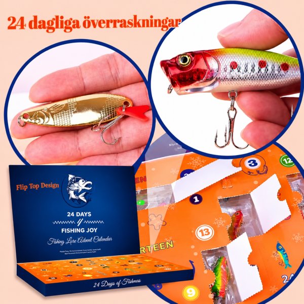 Fiskekalender 2026 - Adventskalender med 24 Fiskedrag & Fiskebeten Fiskekalender 2026 - Adventskalender med 24 Fiskedrag & Fiskebeten