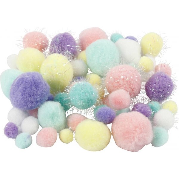 Pompoms - pastellfärger - glitter - 62 g Pompoms - pastellfärger - glitter - 62 g