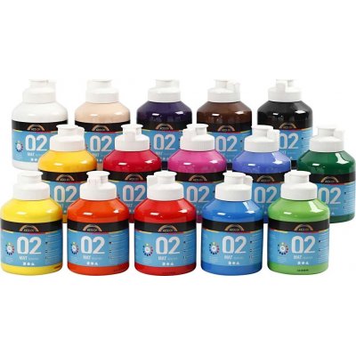 Skolemaling - Akryl - blandede farver - mat - 15 x 500 ml
