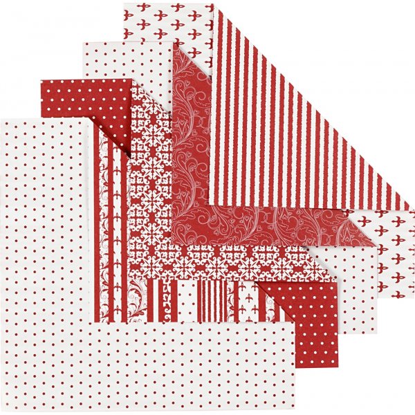 Origamipapper - röd/vit - 15 x 15 cm - 50 ark Origamipapper - röd/vit - 15 x 15 cm - 50 ark
