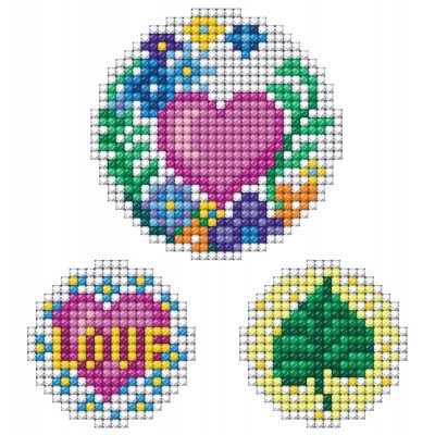 DiamondArt Stickers 7,5+5+5 cm - Hjrta, Hjrta och Blad