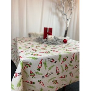 Textilvaxduk julnissar grankvist 140 cm Textilvaxduk julnissar grankvist 140 cm