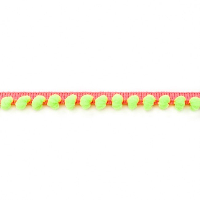 Dekorbånd - Pom Pom, 2-farvet - Fluor - Kuglefrynse, Snor, Tekstilbånd & snor