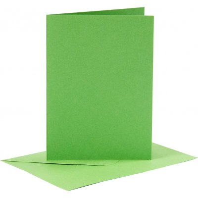 Kort og kuverter - grn 10,5 x 15 cm - 6 st
