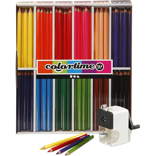 Colortime Färgpennor + pennvässare - mixade färger 12 x 12 st Colortime Färgpennor + pennvässare - mixade färger 12 x 12 st
