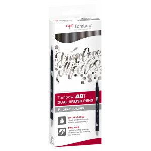 Tombow ABT Dual Brush Pen grå toner 6-pak Tombow ABT Dual Brush Pen grå toner 6-pak