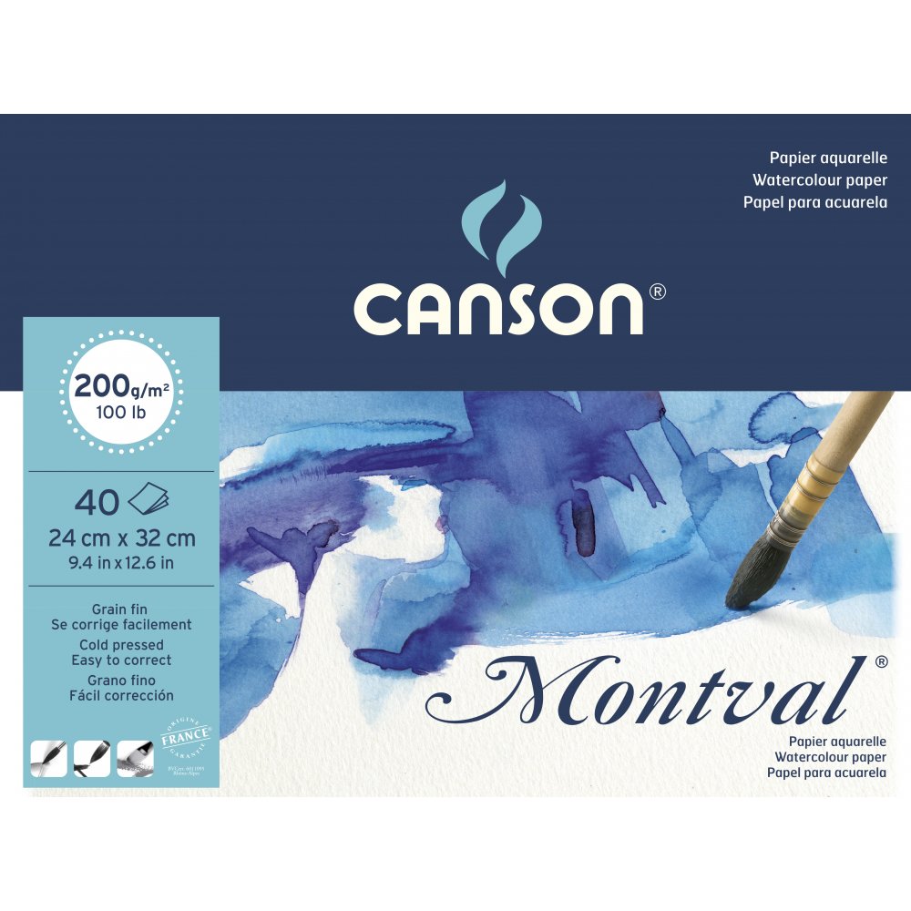 Canson Montval 200 g Fin - 24x32 - Akvarelpapir, Blok