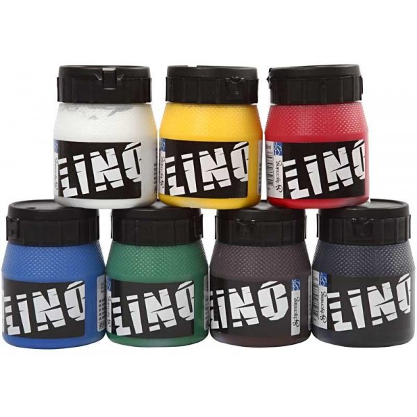 Linoleumsfärg - mixade färger - 7 x 250 ml Linoleumsfärg - mixade färger - 7 x 250 ml